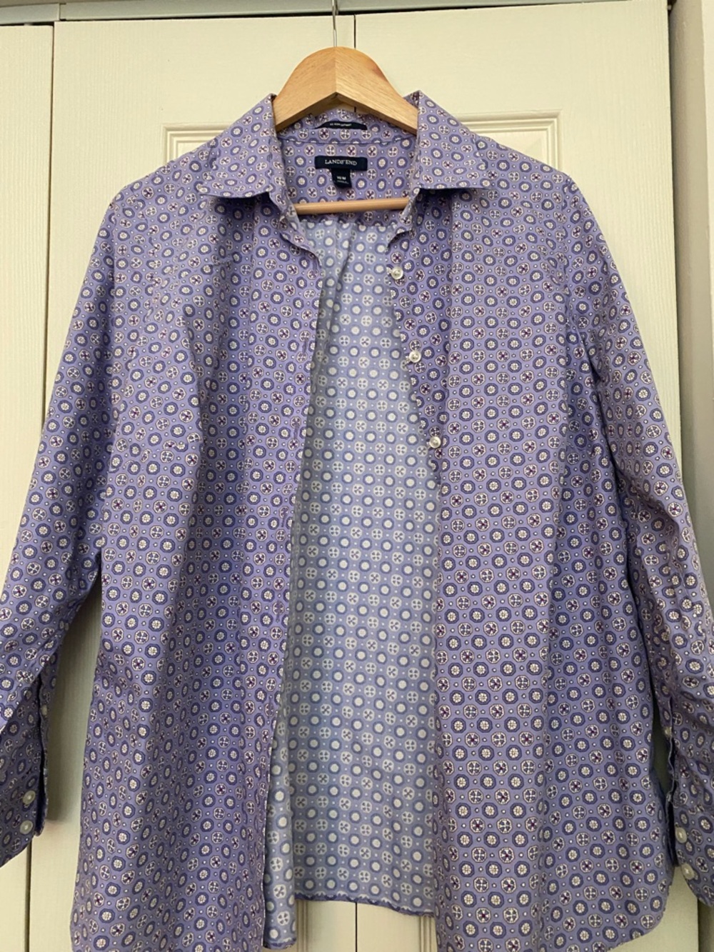 Lands' End Purple Patterned Button-Up Blouse